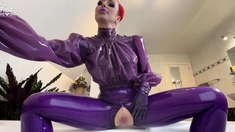 Latex slut solo anal masturbation