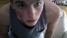 Cute amateur twink shows his big dick on webcam