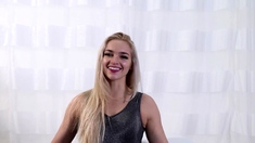 Hot Blonde Babe in Black Nylons Masturbates Solo