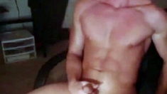 Muscular Webcam Man Jerks Off and Cums Hard