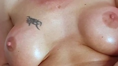 Cute blonde with big boobs solo