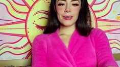 Brunette with foot fetish rubs big dick with her feet in POV