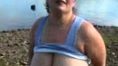 Hot brunette big boobs toying pink pussy