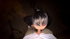 Public Blowjob and Fuck with Brunette in LEATHER JACKET -