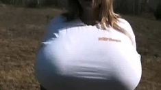 Public amateur blonde with huge boobs paid for toilet sex