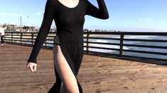 Shy Goth Exhibitionist - High Slit Sheer Dress Crotchless