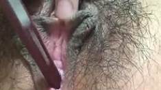 Hairy Asian Preggo Masturbation Up Close