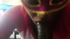 Masked Ebony Chick Swallow After Blowjob