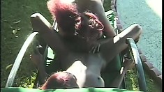 Two Exciting Ebony Lesbians Take Each Other's Wet Pussies To Climax By The Pool