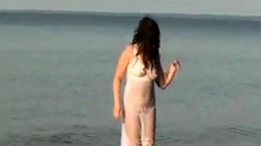 My Pantyhose Girlfriend See Through on the Beach