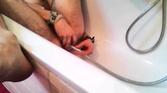 Bi-guy Using Shower Head, Squirting Water, Enema